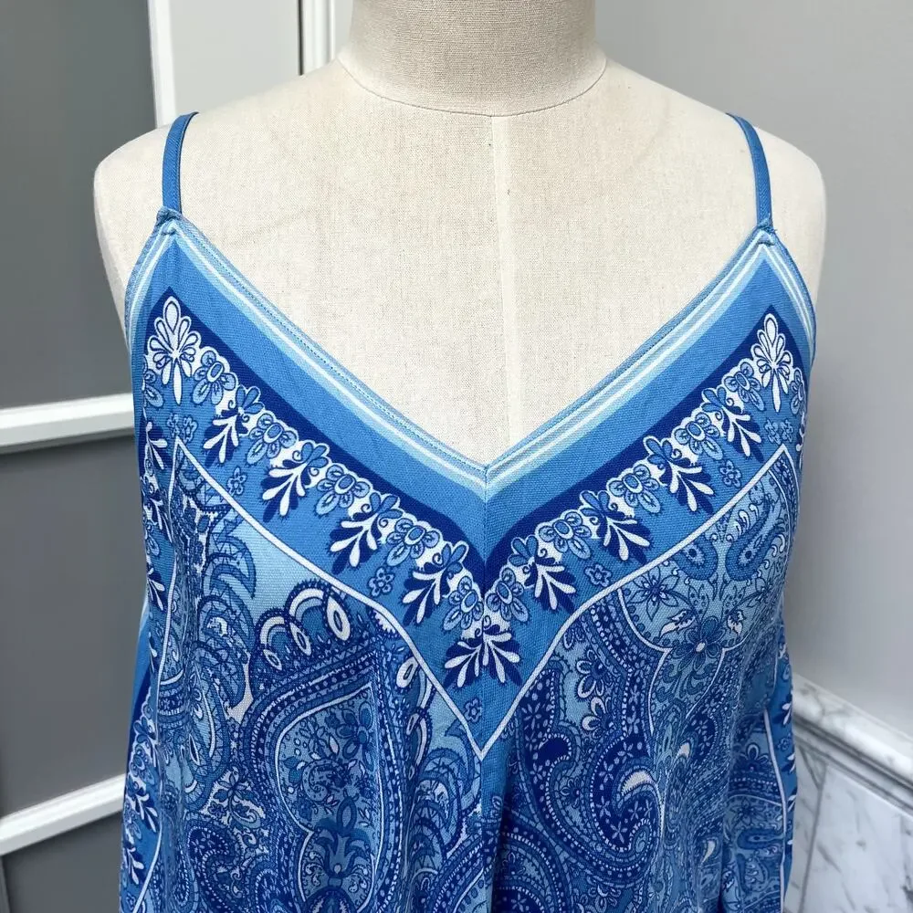J.McLaughlin Blue Paisley Caprice Silk Handkerchief Dress Cover-up XS/S Small - Picture 2 of 7